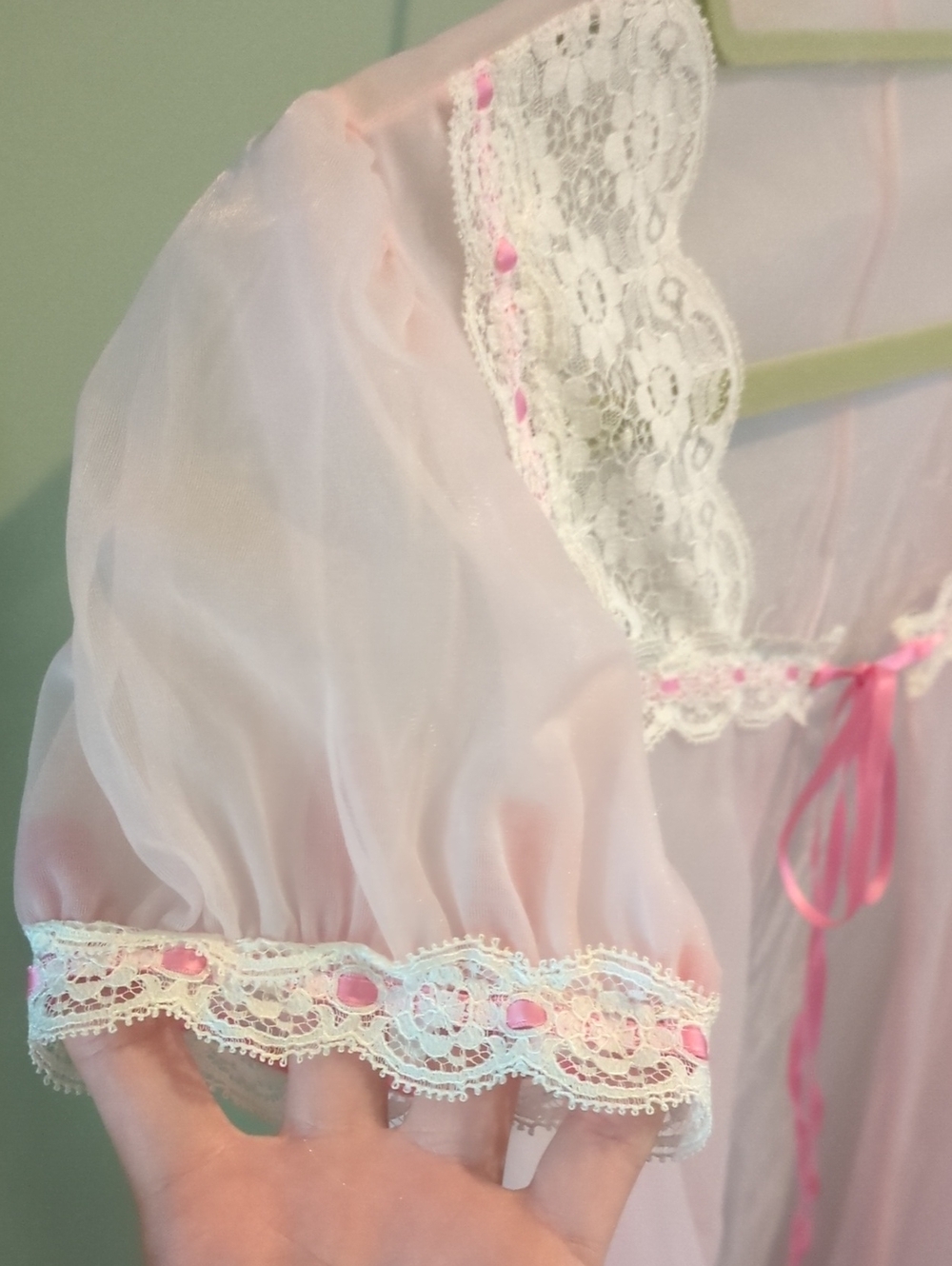 Vintage Vanity Fair & Shadowline Sheer Peignoir Robe Set Pink Blue Lace SP - Picture 5 of 16